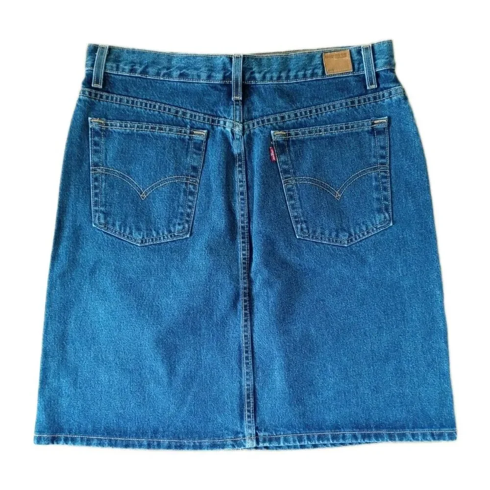 Vintage Levi's Red Tab Denim Jean Skirt Size 12 Blue 100% Cotton Knee Length USA